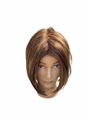 Bobbi Boss Midway brown with honey highlights angled straight Bob synthetic wig